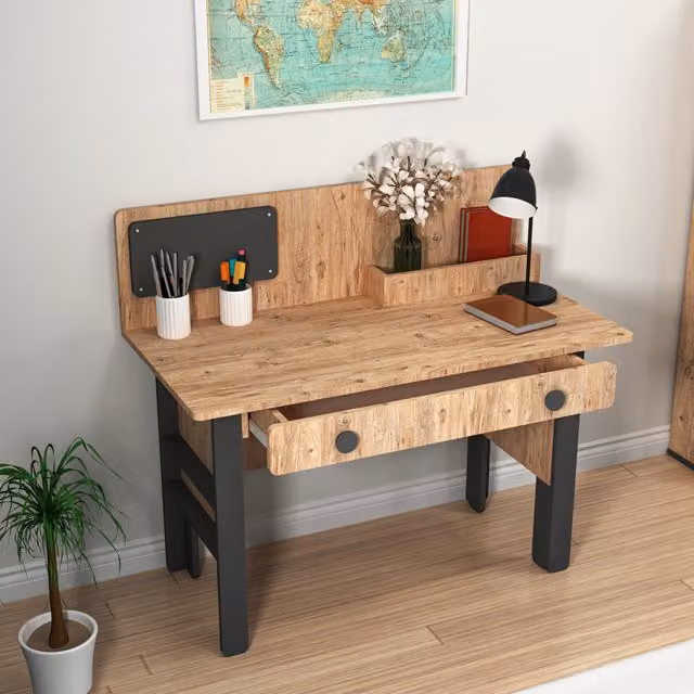 Destina Home Valentino Computer Desk with Shelves and Drawer in Anthracite
