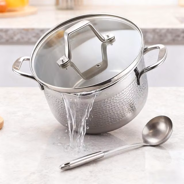 HomeKing Silver Hammered Stainless Steel Uncoated Casserole, 22 cm