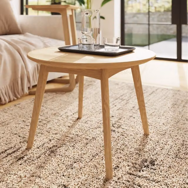 FWStyle Natural Ash Round Coffee Table in Beige and Brown