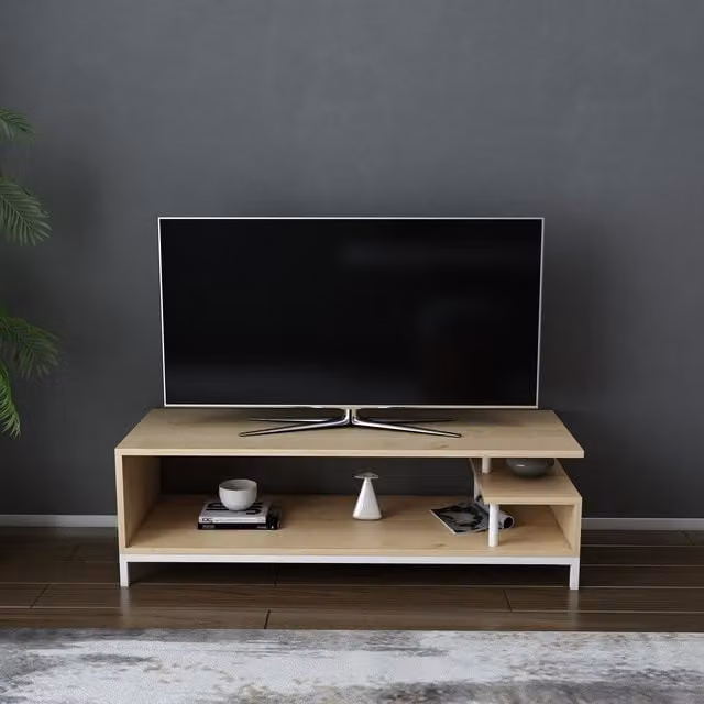 Decorotika Reilly Scandinavian TV Unit in Oak and White, W: 120 cm