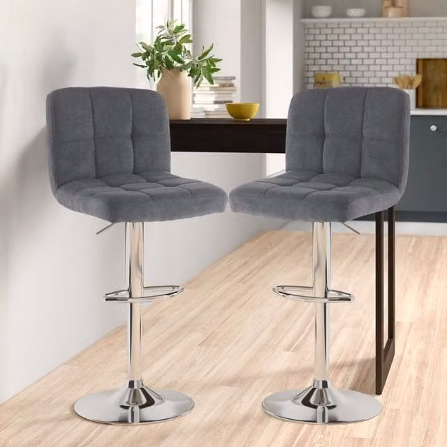 Neo Fabric Cuban Swivel Bar Stools Set of 2 in Grey