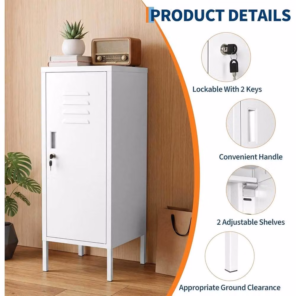 Havendro Lockable Ventilated Metal Storage Cabinet with Adjustable Shelves and Hinged Doors in Matt White – 2