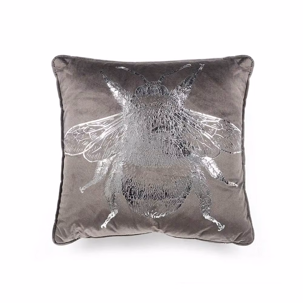 Voltico Foil Printed Bee Filled Cushion, Charcoal with Pink and Brown Details, W/D/H: 43 x 43 x 43 cm – 3