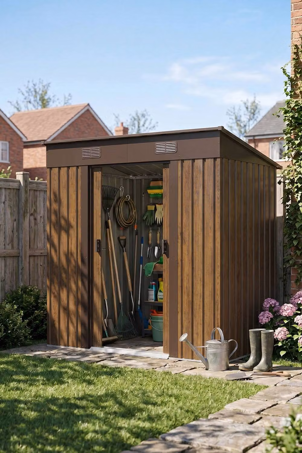 Garden Sanctuary Metal Pent Roof Garden Tool Shed in Brown, W/D/H: 182.0 x 121.0 x 194.0 cm – 2
