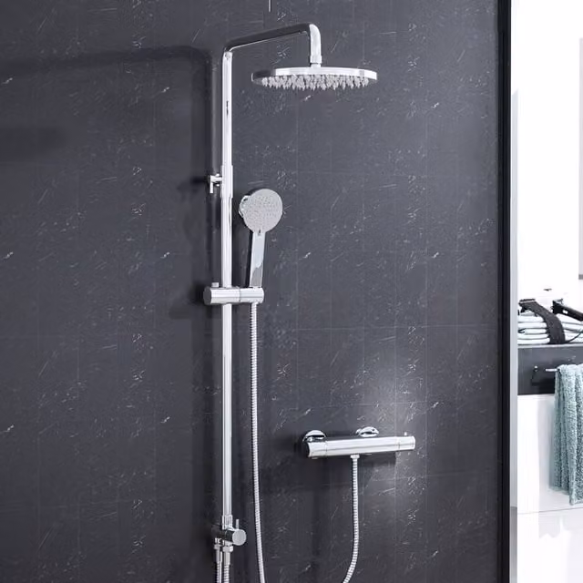 Nes Home Chrome Round Two Handle Exposed Shower Bar Valve Single Outlet with Shower Slider Rail Kit in Silver