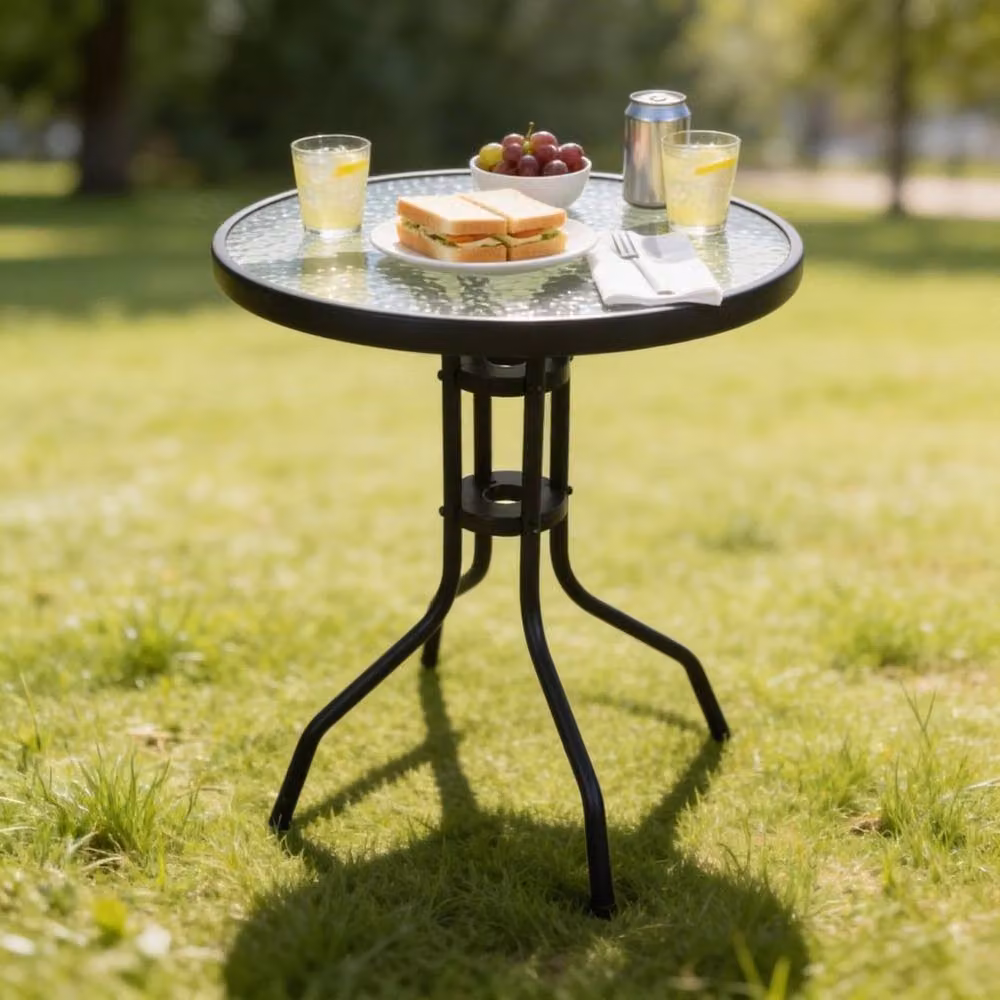 SPETLEK Modern Black Tempered Glass Top Patio Table for Garden and Terrace – 3
