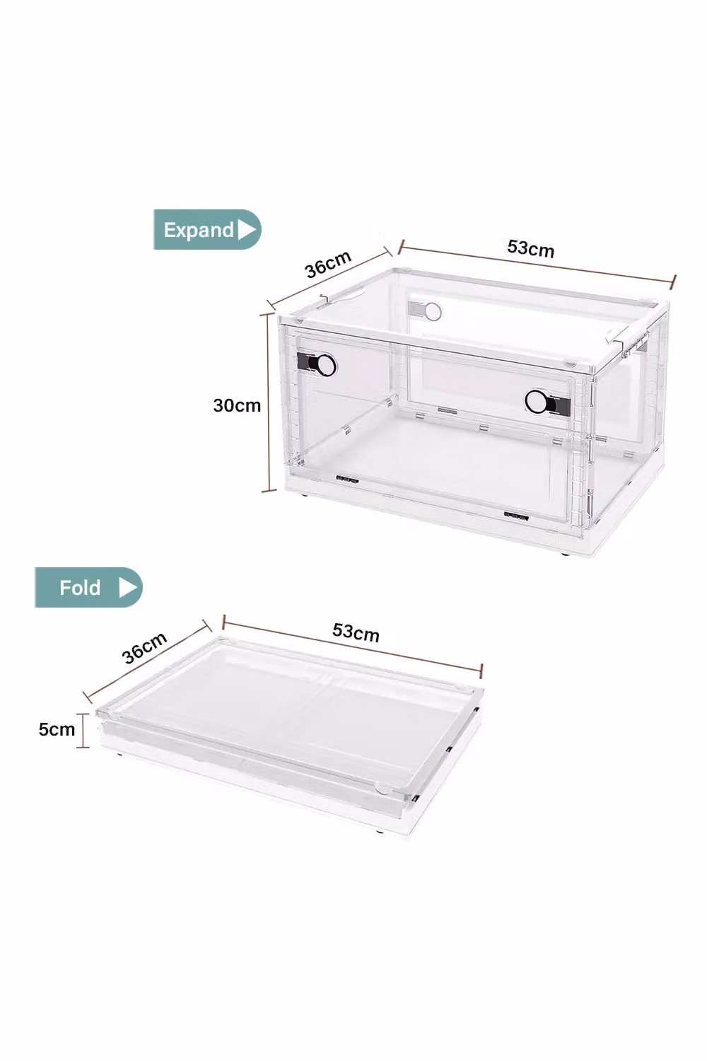 Living and Home 3-Piece Set of Stackable and Collapsible Plastic Rolling Storage Bins with Lids in White and Transparent – 2