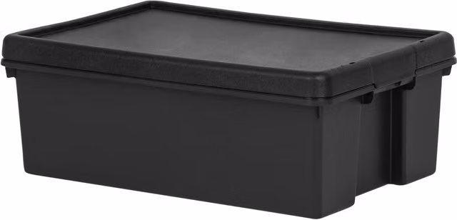 Wham Black Plastic Storage Box with Lid, 36L, W: 40.0 cm, D: 40.0 cm, H: 21.5 cm