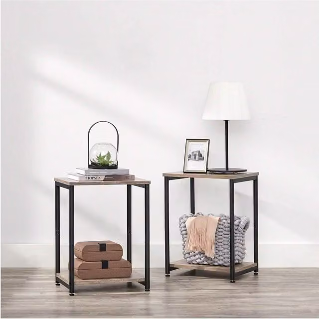 VASAGLE Industrial Side Table with Storage Shelf in Brown