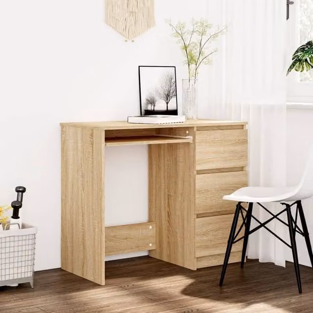 Berkfield Home Sonoma Oak Writing Desk in Brown, W/D/H: 90 x 45 x 76 cm