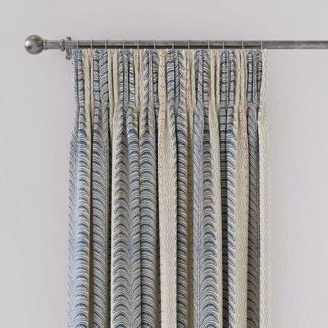 Land & Shore Fintra Striped Cotton Lined Curtains, Blue and Red, W: 167.64 cm, H: 182.88 cm