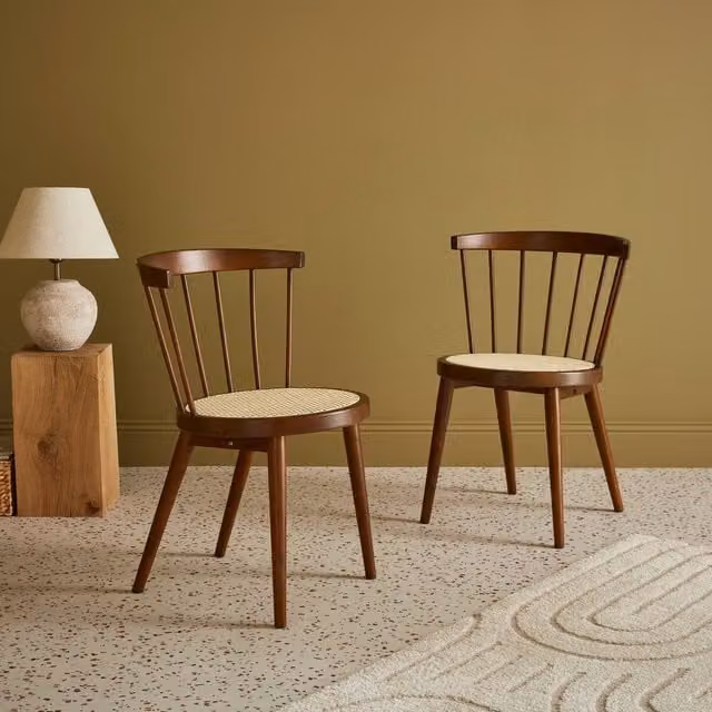 sweeek Pair of Mid-Century Wood and Cane Dining Chairs in Brown, W/D/H: 45 x 53.5 x 76 cm