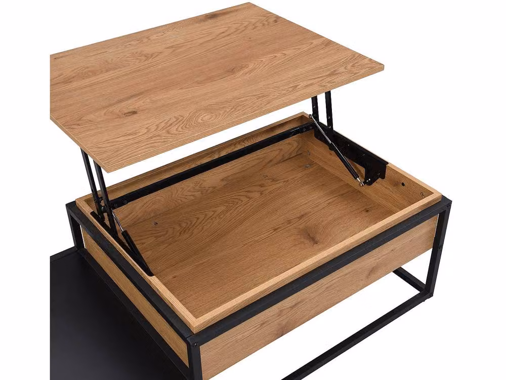 Vente-unique Modern Lift-Up Coffee Table in Natural and Black MDF and Metal, W/D/H: 60 x 40 x 38 cm – 3