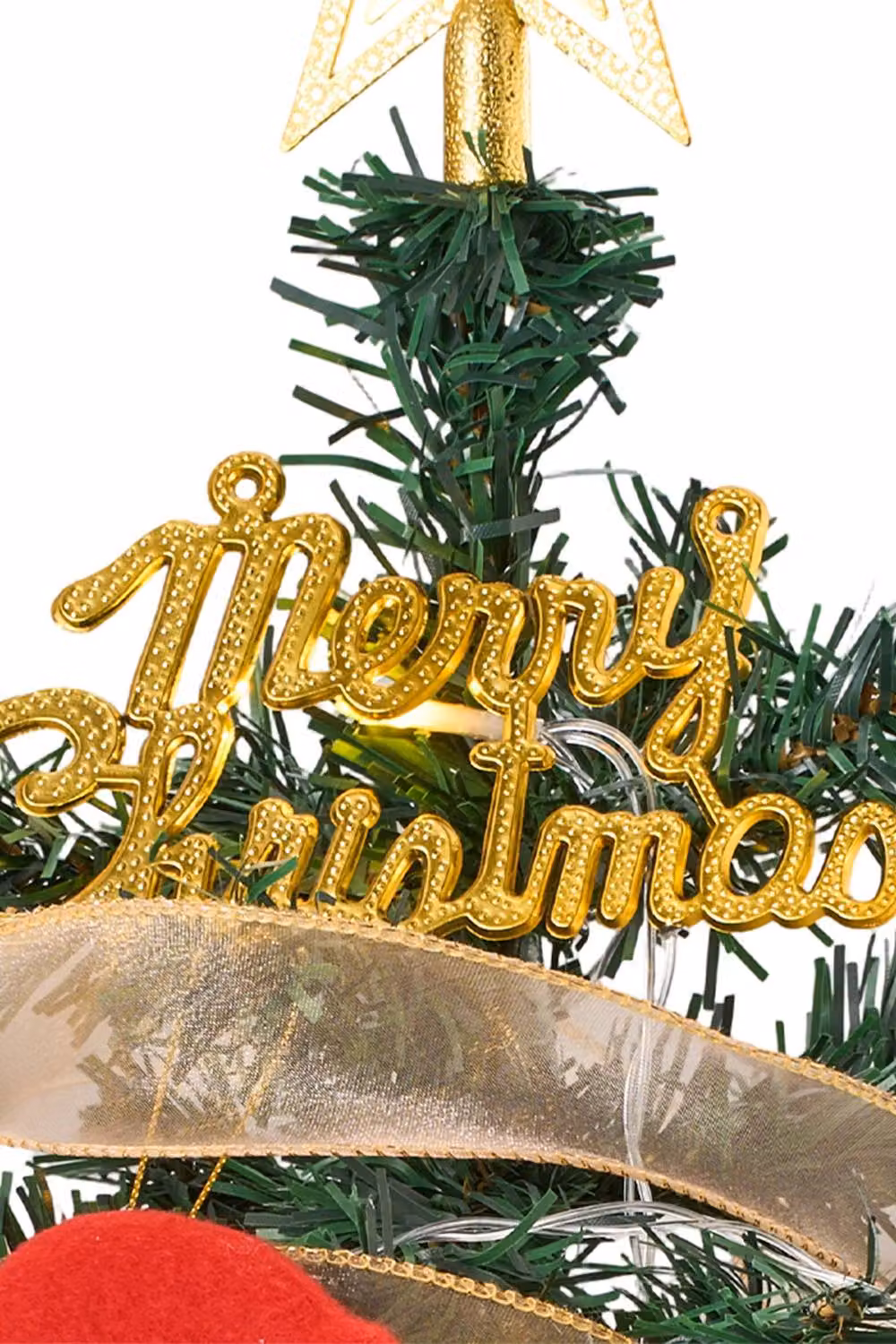 Living and Home Tabletop Mini Christmas Tree in Gold Pot with Multicolour Lights, Balls, Santa and Star Topping – 4