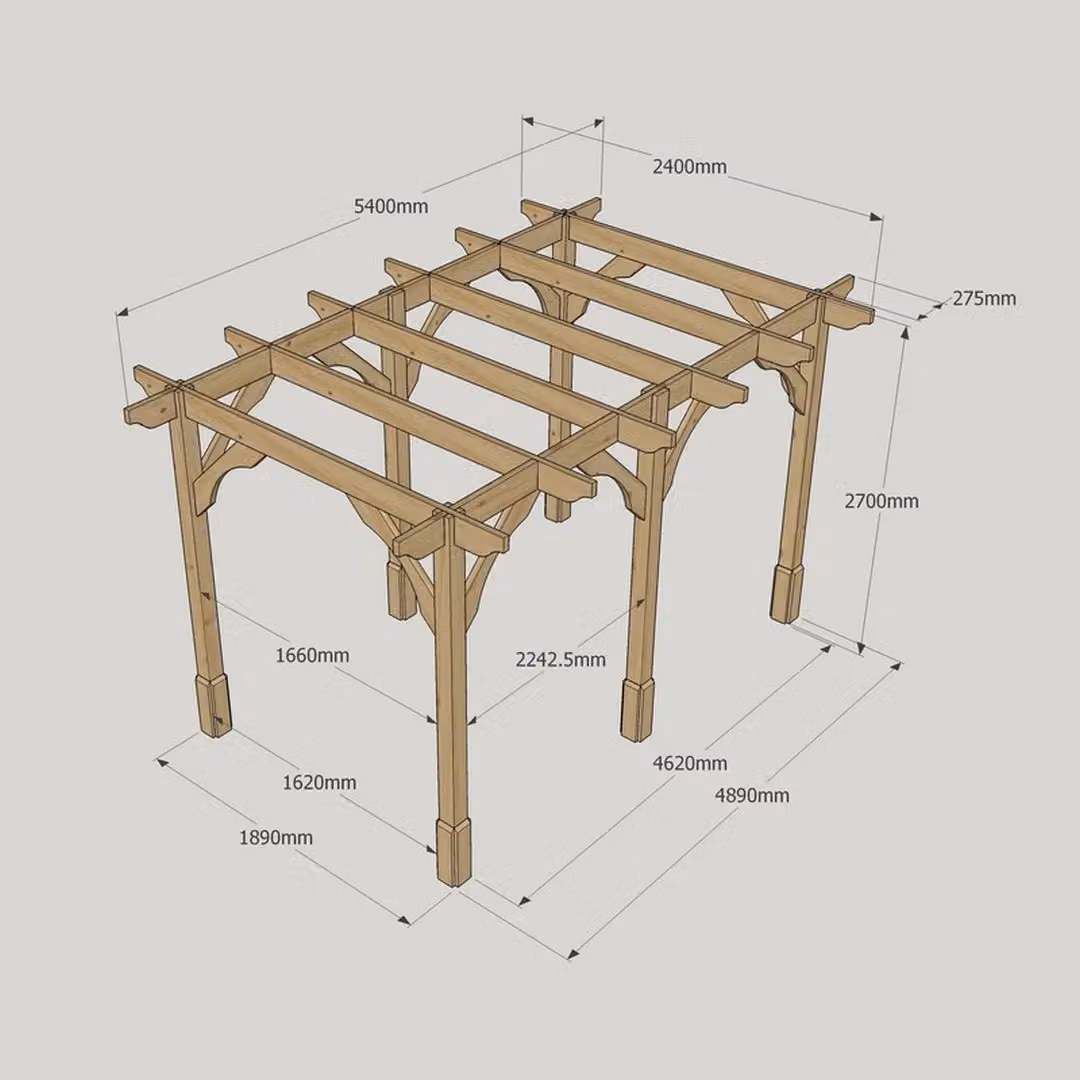 Rutland County Garden Furniture Ltd Premium 6 Post Wood Pergola in Rustic Brown and Light Green, W: 540 cm, D: 240 cm, H: 270 cm – 4