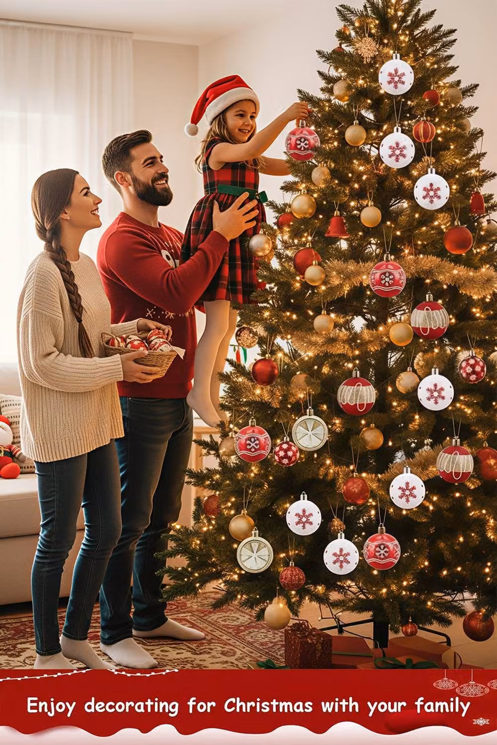 Living and Home 16-Piece Abstract Hanging Christmas Bauble Ornament Set in Red, White and Gold – 2