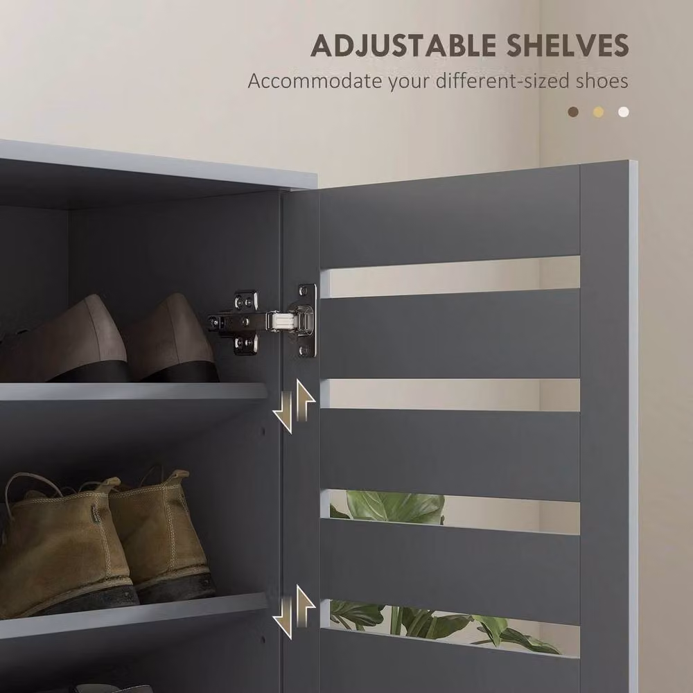 NESTLUNE Modern Grey Shoe Storage Cabinet with Hinged Slatted Doors, W: 100 cm, D: 15 cm, H: 2 cm – 3