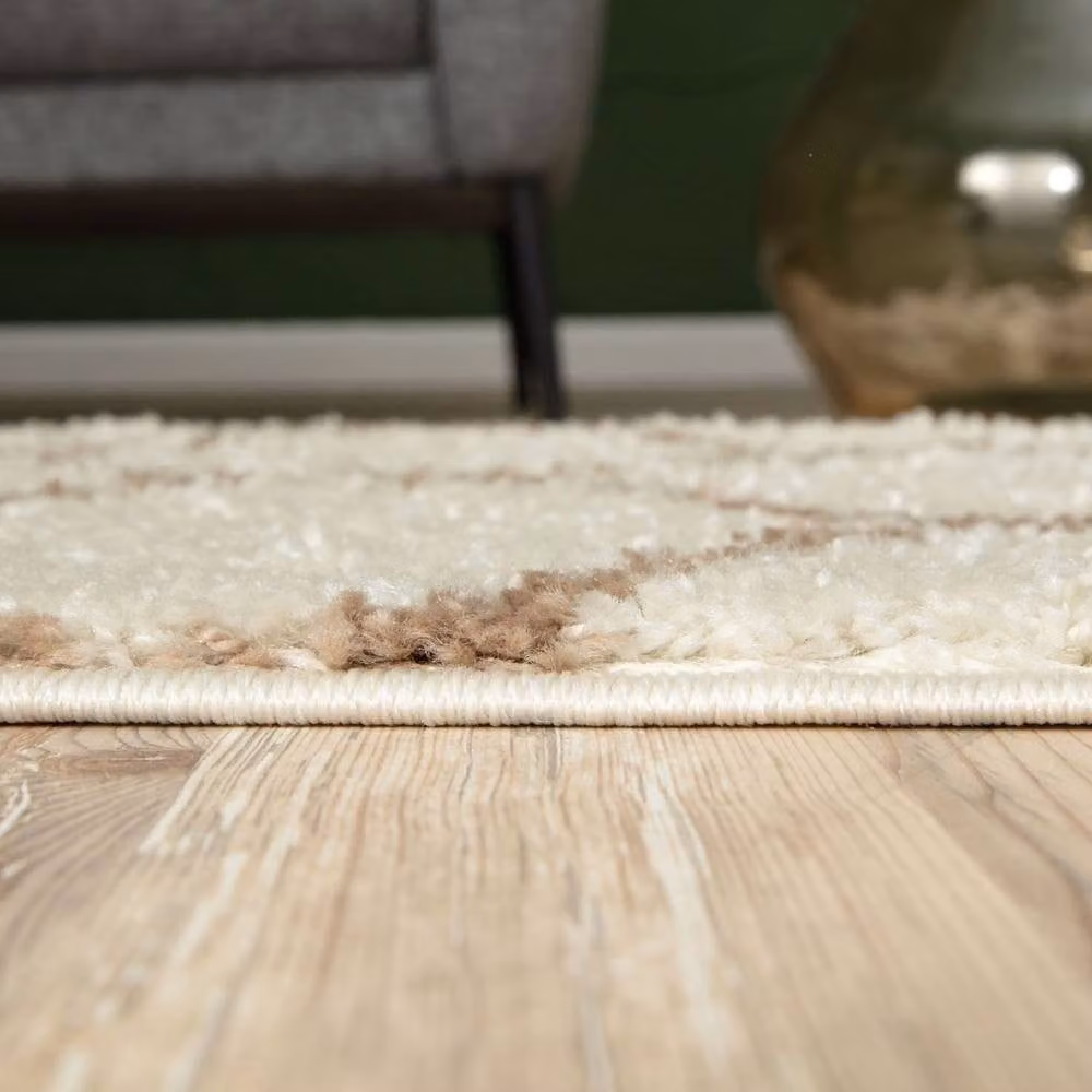 THE RUGS Moroccan Soft High Pile Shaggy Trellis Rug or Runner in Ivory, W: 80 cm, L: 300 cm – 2
