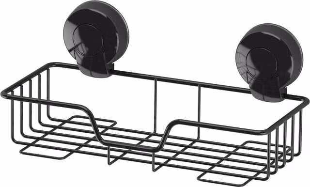 Showerdrape Suctionloc Black Metal Slatted Rectangular Bathroom Shower Caddy