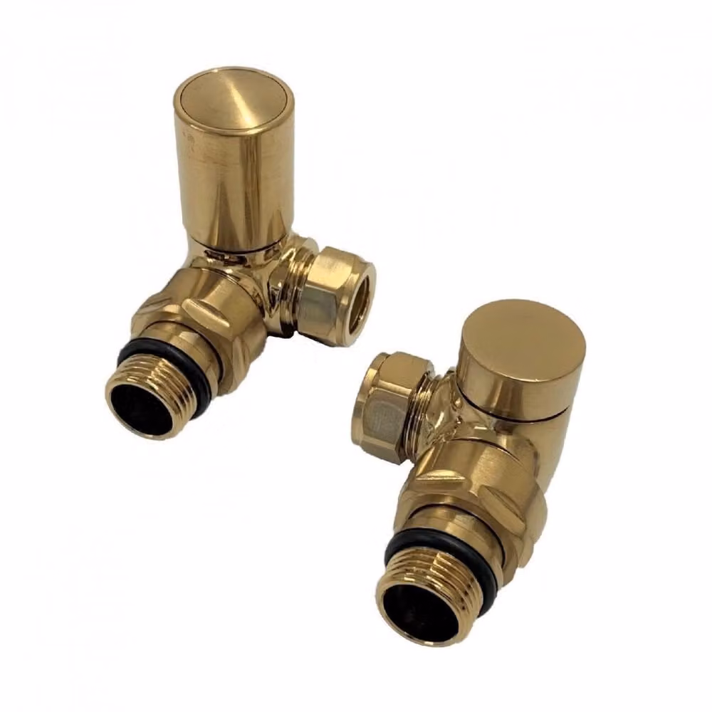 Royal Bathrooms Brushed Brass Corner Radiator Valve Pack, 15mm, Gold
