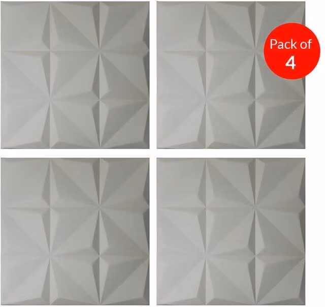 ENER-J 3D Geometric PU Leather Wall Panels, Silver, Pack of 4, 60 x 60 cm