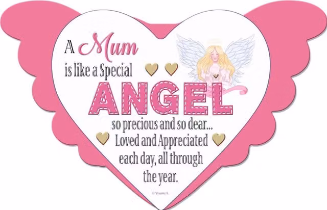 Sensations MUM Angel Heart Design Typography Plaque in Multicolour, White and Pink