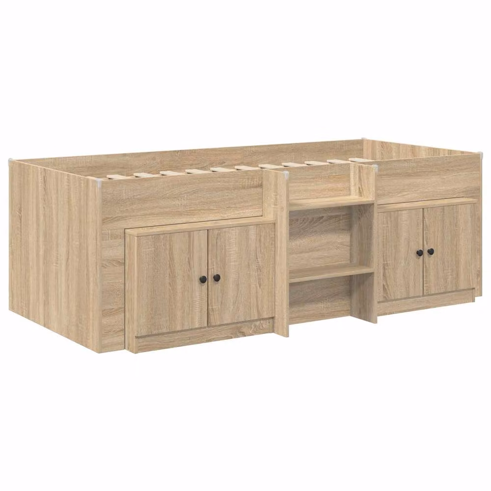 Berkfield Home Loft Bed Frame with Cabinet, 3-Piece Sonoma Oak Engineered Wood Set in Brown – 2