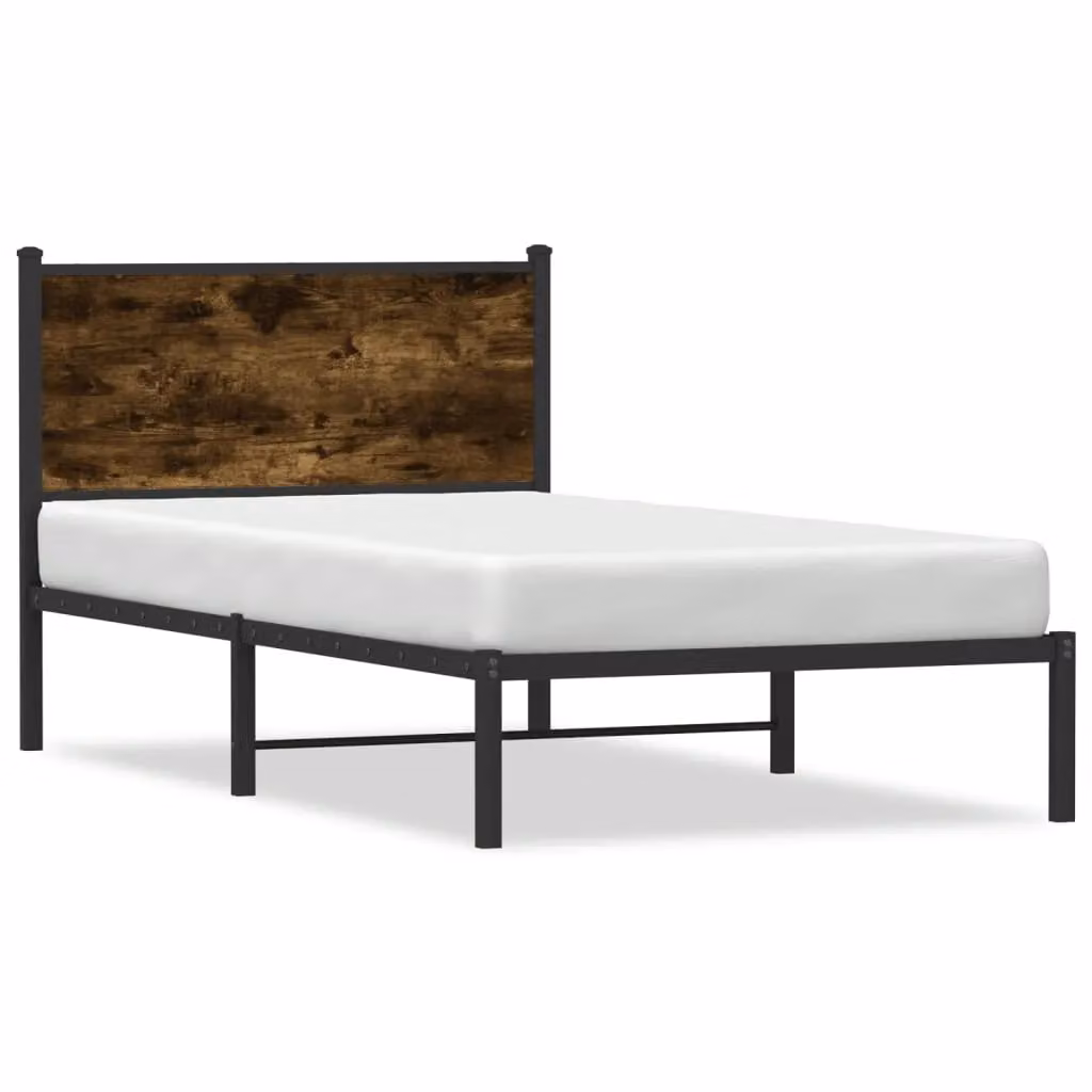 Berkfield Home Metal Bed Frame in Smoked Oak Brown, W/D/H: 100 x 190 cm – 2