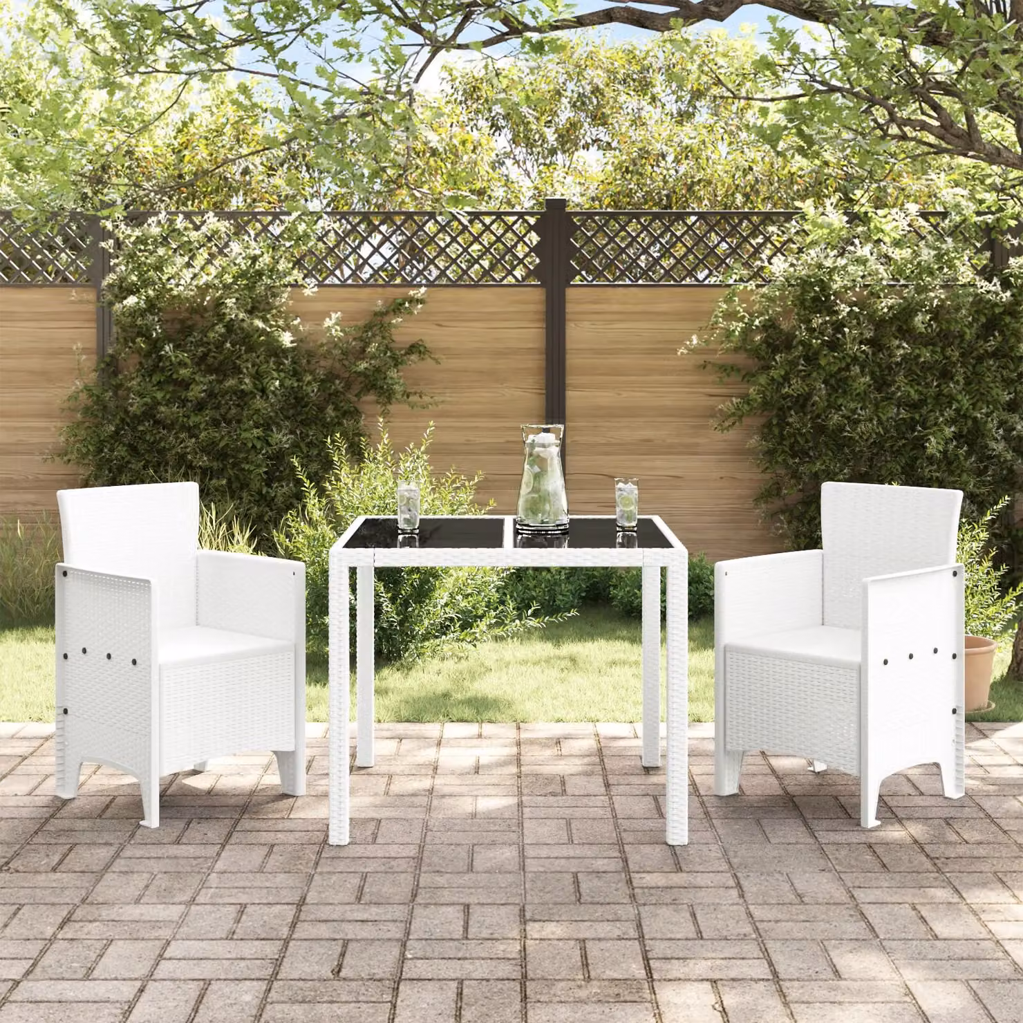 Berkfield Home Set of 2 White Plastic Rattan Style Modern Garden Chairs – 2