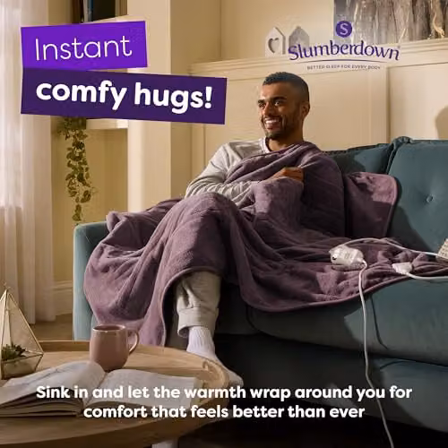 Slumberdown Comfy Hugs Fleece Electric Heated Throw Blanket in Purple, W/D/H: 130 x 160 cm – 2