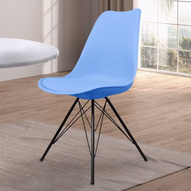 Fusion Living Soho Modern Plastic Dining Chair with Black Metal Legs - Blue
