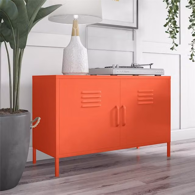 Cache metal locker with 2 hinged doors in orange