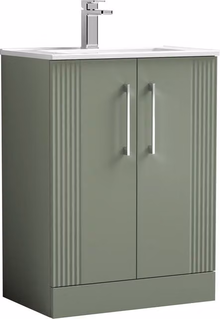 Balterley Floor Standing Green Matt Bathroom Vanity Unit with Rectangular Basin and Soft Close 2 Doors
