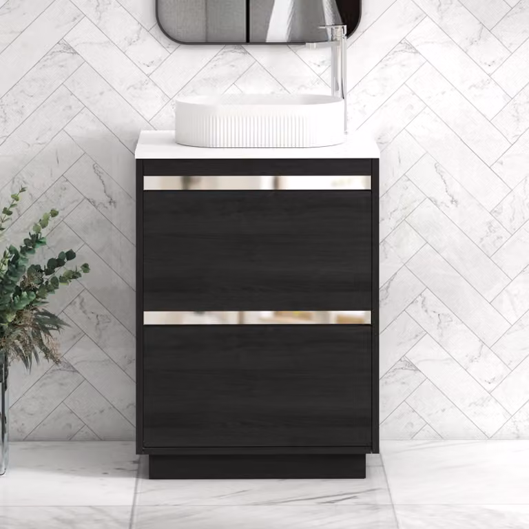 Royal Bathrooms Orion 600mm Hale Black Floor Standing 2 Drawer Vanity Unit with Lyon Basin and Chrome Accent Trim in Plain White