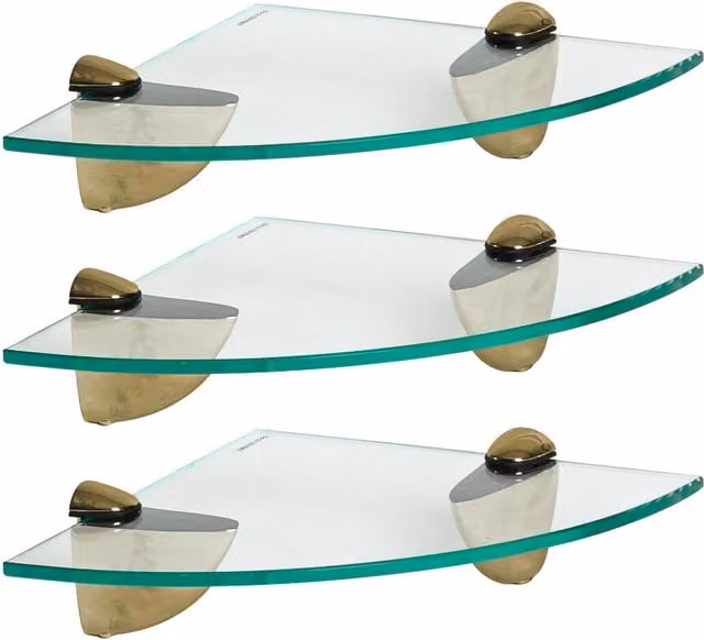 Harbour Housewares Modern Gold Floating Glass Corner Shelf for Bathroom, W: 20 cm