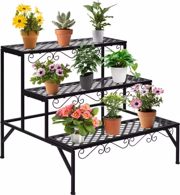 COSTWAY 3 Tier Black Steel Plant Stand Ladder