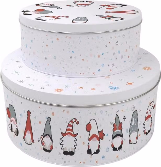 Purely Home Christmas Gonks Metal Cake Tin Set, Multicoloured and White
