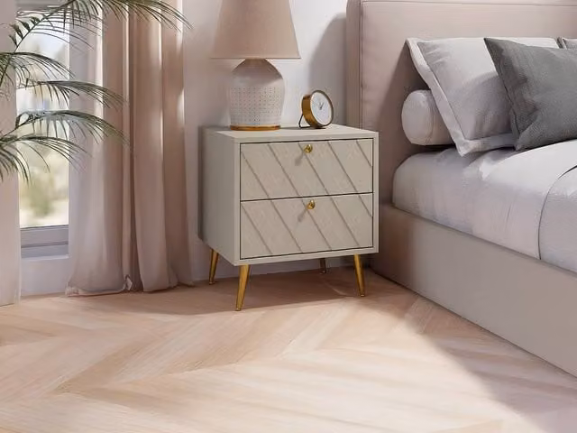 Vente-unique TEODA Set of 2 Bedside Tables with 2 Drawers in Beige and Gold