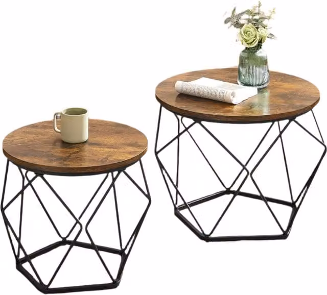 Modcraft Set of 2 Round Nested Coffee Tables in Brown and Black