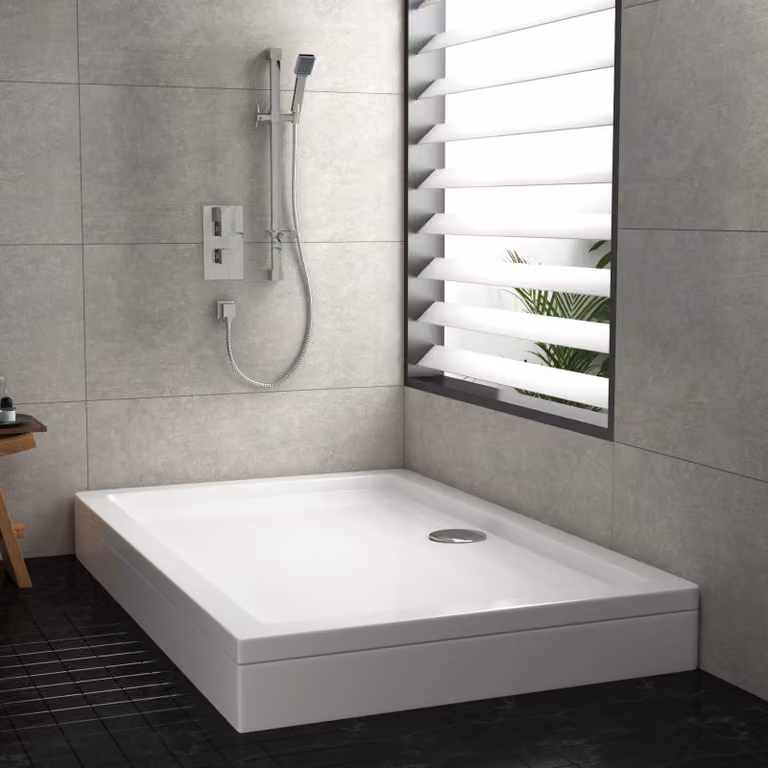 Hudson Reed Rectangular Pearlstone Shower Tray with Riser Kit, White, W: 160 cm, D: 90 cm, H: 4 cm