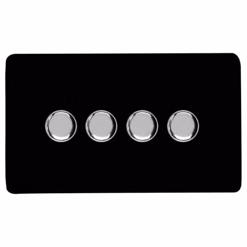 Trendi Switch 4 Gang 1 or 2 Way 150w Rotary LED Dimmer Light Switch in Piano Black