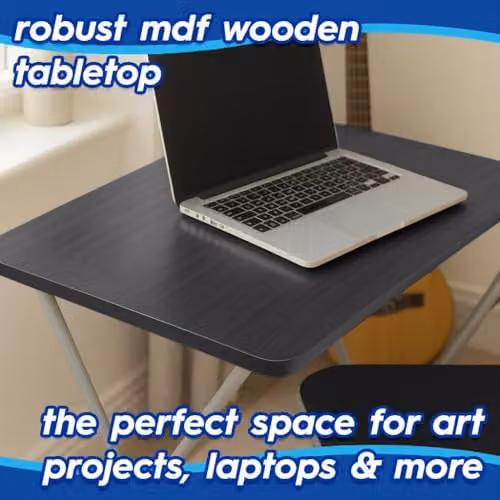 Harbour Housewares Modern Folding Computer Desk with Black Wood Top and Silver Metal X-Frame – 4