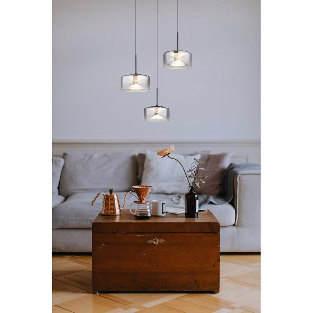 Globo Lighting Modern LED Pendant Lamp with Smoky Transparent Glass and Black Metal, H 150 cm x W 40 cm – 5