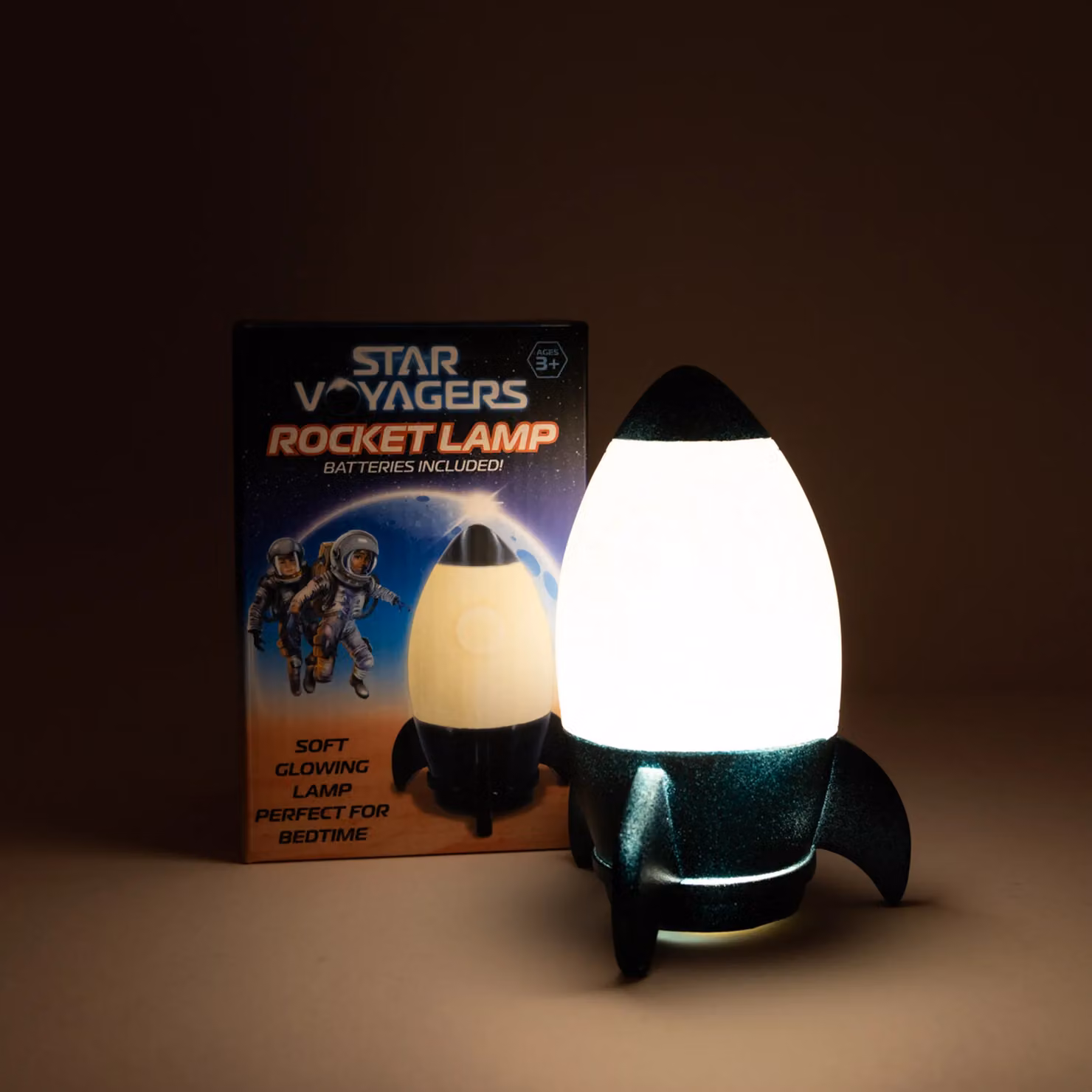 KandyToys Space Voyagers Rocket Nursery Night Light in White, Battery Operated Warm White LED – 3