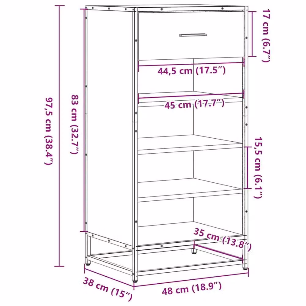 Berkfield Home Black Modern Shoe Rack, W/D/H: 48 x 38 x 97.5 cm – 3