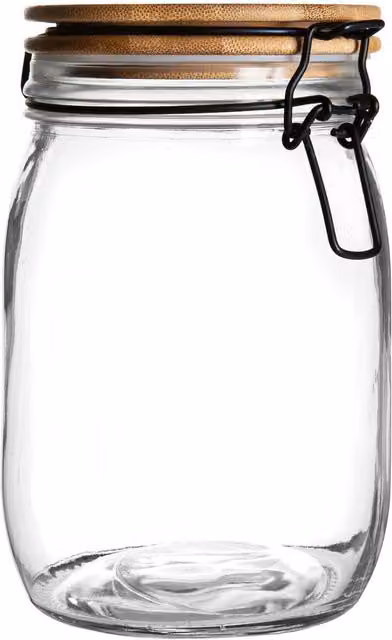 Argon Tableware Transparent Glass Storage Jar with Black Wooden Clip Lid, 1 l