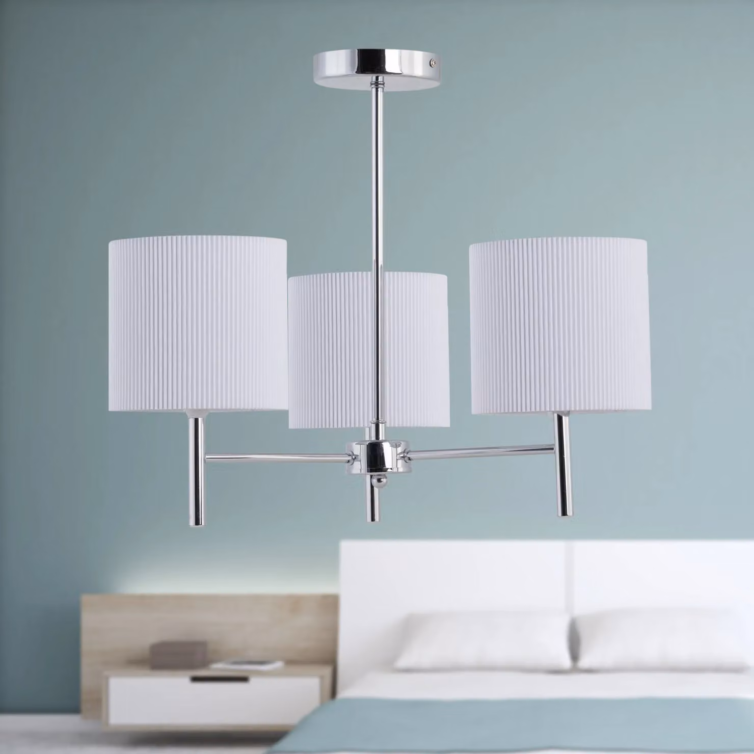 First Choice Lighting Brea Chrome 3 Light Ceiling Fitting with White Fabric Shades – 2