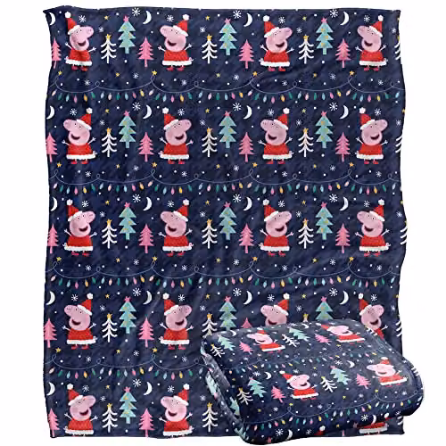 Hasbro Peppa Pig Santa Peppa Pattern Super Soft Microfibre Fleece Blanket, White/Multicolour, W: 152 cm, D: 127 cm – 1