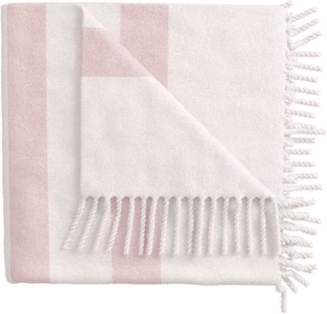 Helena Springfield Vermont Woven Striped Throw with Fringes in White and Pink, W/D/H: 150 x 130 x 1 cm – 1