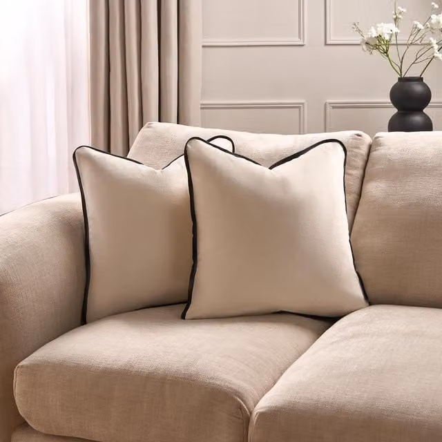OHS Pack of 2 Square Velvet Cushion Covers in Beige and Yellow